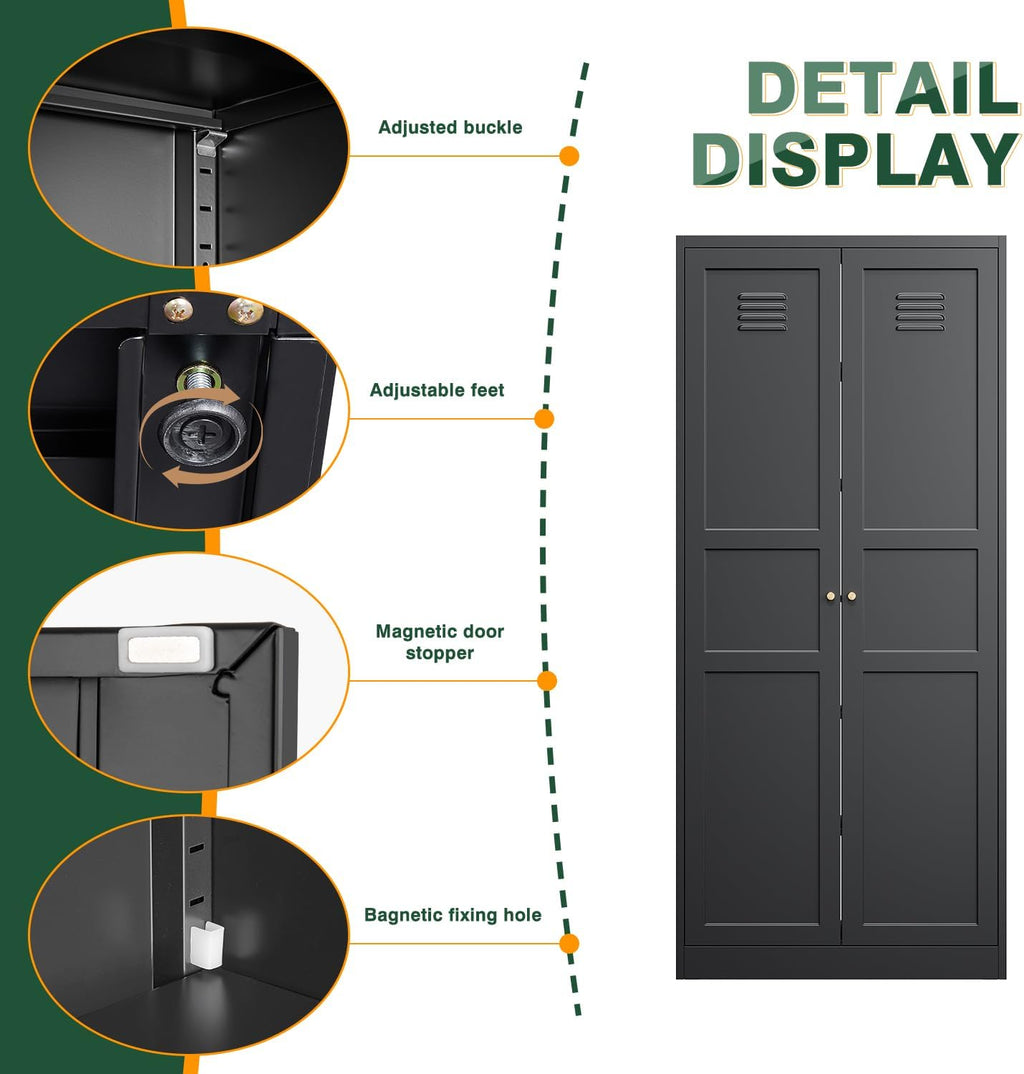 Letaya Black Storage Cabinet with Adjustable Shelves-Metal Home Kitchen Pantry Cabinets with Doors,Organization Locker for Cupboard/Bedroom/Dining/Living/Bathroom/Office/Garage Room