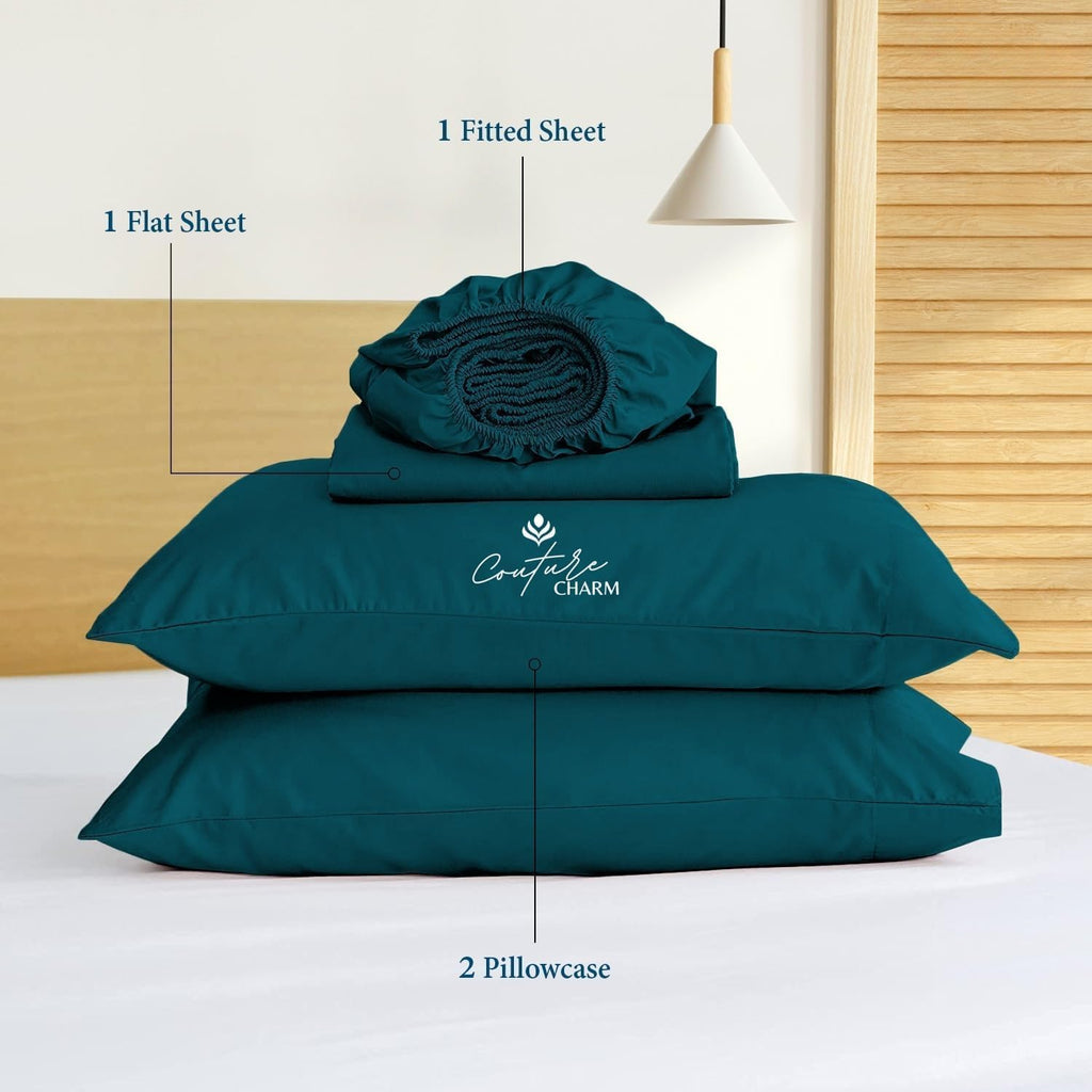 Queen Size 1000 Thread Count 100% Egyptian Cotton Sheet Set, 4-Piece, Sateen Weave, with 10-12' Deep Pocket Snug Fit (Solid, Teal)