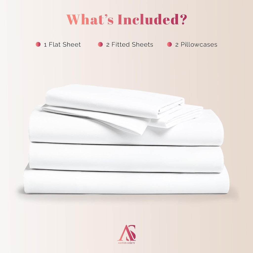 100% Egyptian Cotton Split King Sheets Sets for Adjustable Bed - Luxury 1000 Series Majestic Collection Top Split King Sheet Set (5 PC, White), 17' Deep Pocket, Cooling, Sateen Bedding
