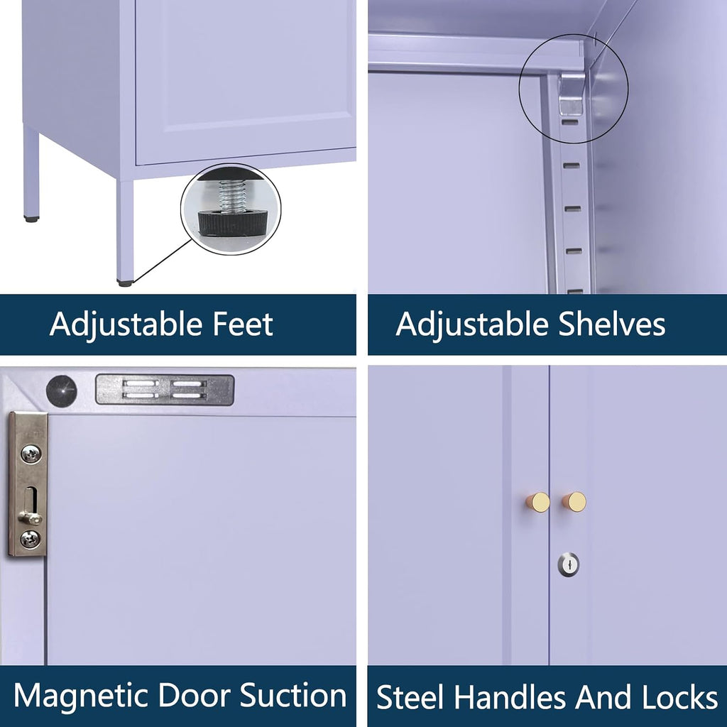 Lockable Metal Storage Cabinet Double Door Metal Cabinet Home Decor Cabinet with Adjustable Shelves Coffee Bar Cabinet Suitable for Living Room and Dining room Purple 13.8' D x 31.5' W x 36' H