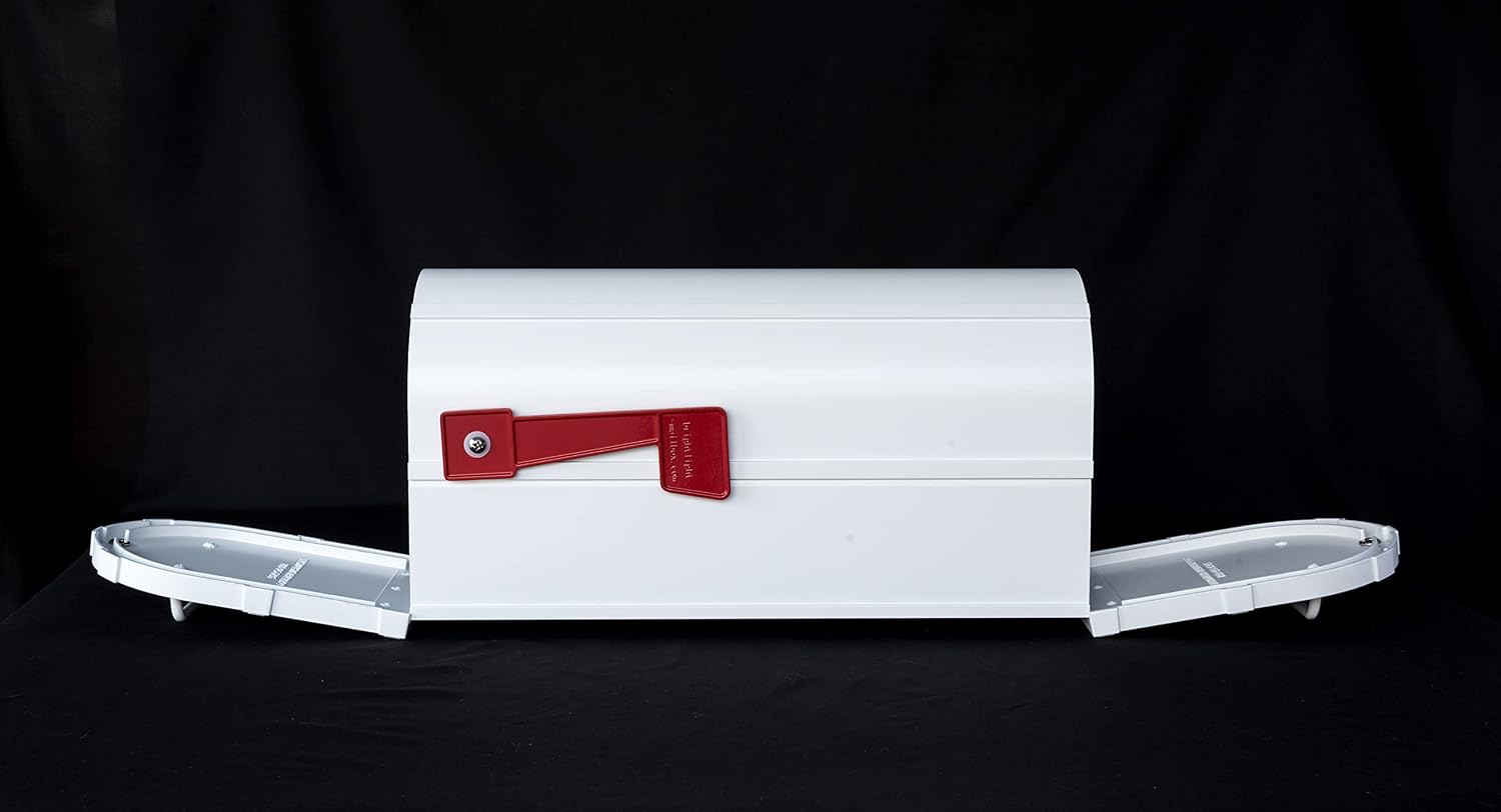 Brightlight Mailbox, Two Door Premium Aluminum Mailbox and Post with Solar Address Light, Illuminated House Numbers for Easy Navigation, Decorative Mailbox with Magnetic Door Latch (White)