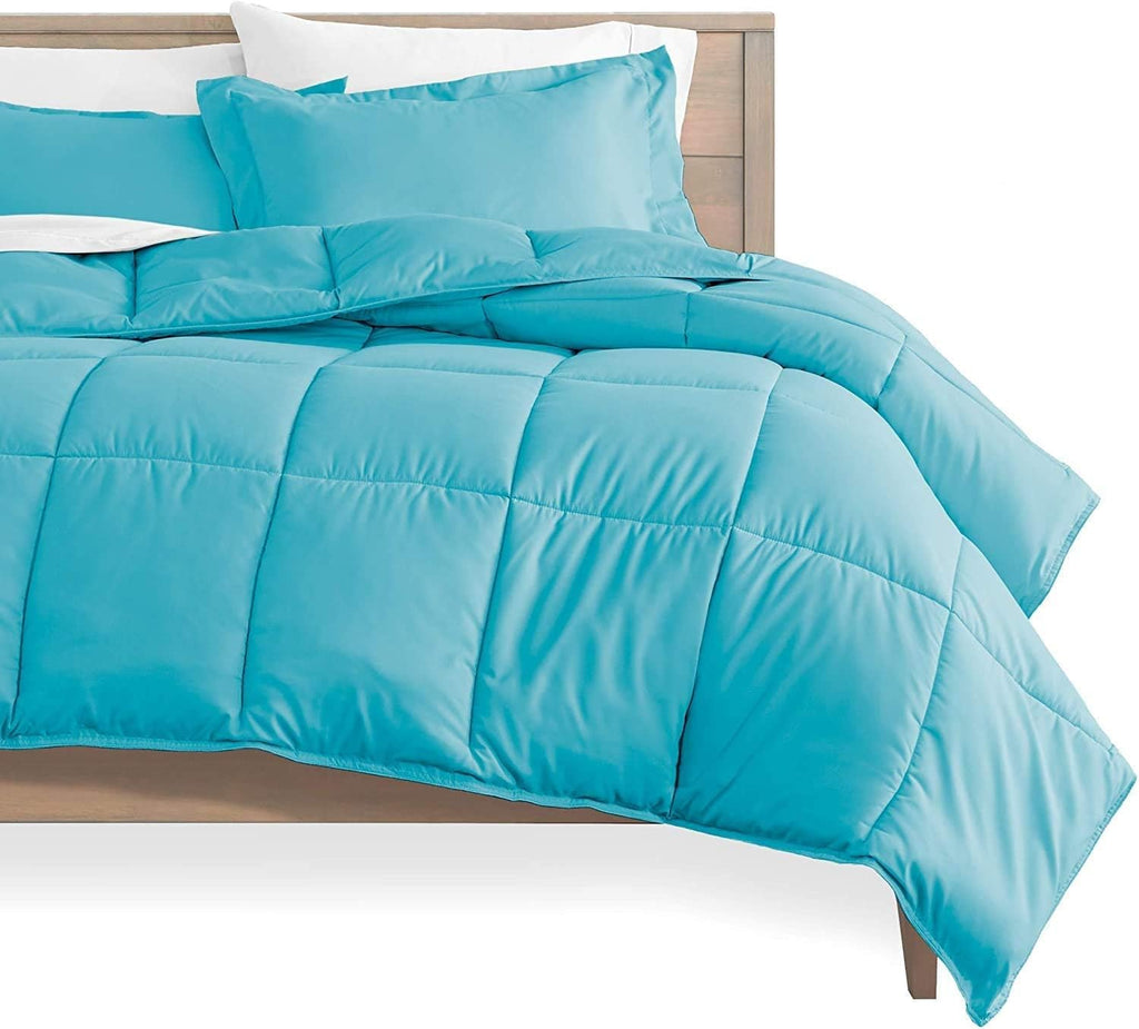Soft 1000 TC Goose Down Alternative Egyptian Cotton Comforter Set (Comforter + 2 Pillow Cases) 400 GSM Over-Size Queen Aqua Blue 98'' x 98''