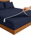 Sleep Tight Zipper Fitted Sheet Set – Includes 1 Fitted Base & 2 Zip Sheets – 100% Cotton, 600 Thread Count, Zip Sheet Set, Extra Deep Pockets (15') (Dark Blue, Queen)