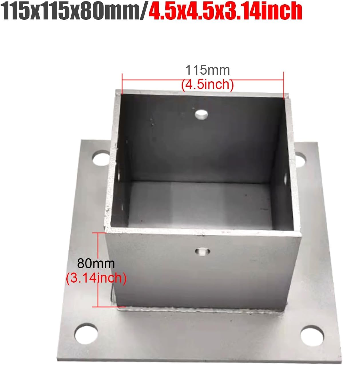 2 Pack Square Column Base Plate - Wood Fence Post Anchor with Installation Kit for Concrete/Deck/Pergola/Mailbox(115x115mm)