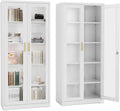 Display Cabinet with Glass Doors,71' Metal Curio Cabinets with 4 Adjustable Shelves, 5 Tier Display Case for Collectibles, Metal Storage Cabinet, White