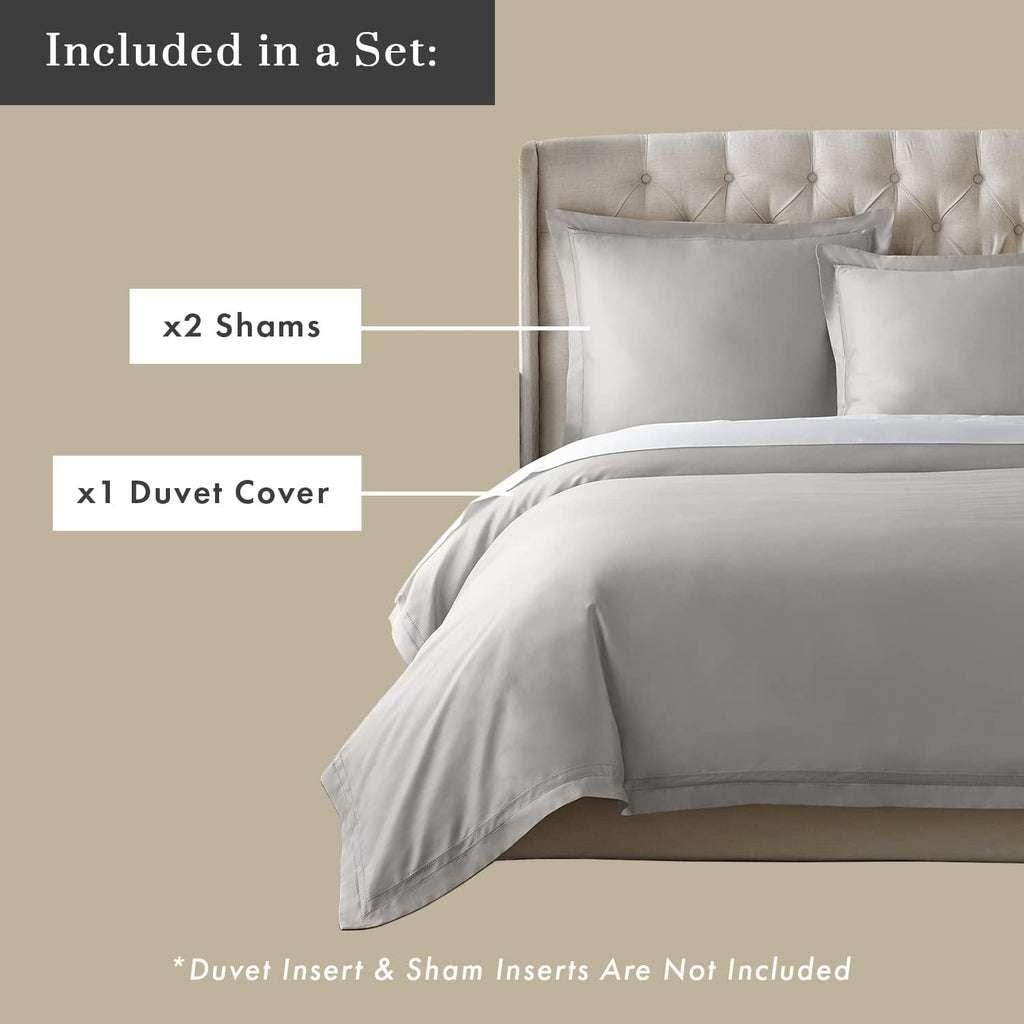 Pure Parima Yalda Duvet Cover Set – 100% Certified Egyptian Cotton, Double-Hem Stitch, Queen, Grey