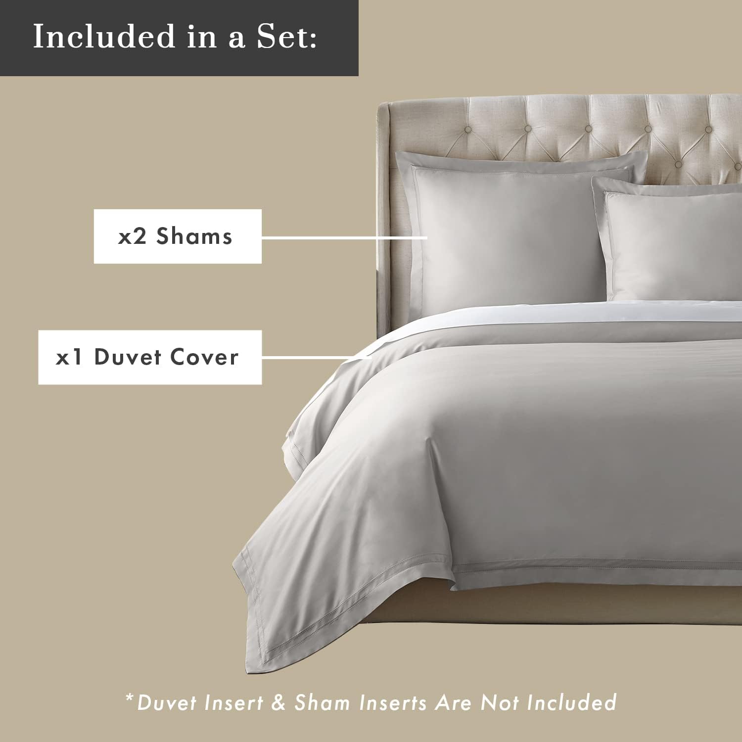 Pure Parima Yalda Duvet Cover Set – 100% Certified Egyptian Cotton, Double-Hem Stitch, Queen, Grey
