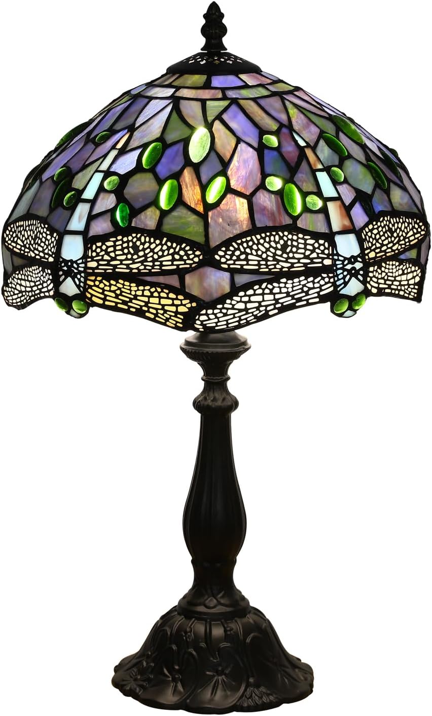 Tiffany Table Lamp Blue Dragonfly Stained Glass Table Lamps for Bedroom 12X12X19Inch 3 Way Color Temperatures Bedside Nightstand Home Office Desk Lamp Reading Lights with E26 LED Bulb