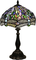 Tiffany Table Lamp Blue Dragonfly Stained Glass Table Lamps for Bedroom 12X12X19Inch 3 Way Color Temperatures Bedside Nightstand Home Office Desk Lamp Reading Lights with E26 LED Bulb