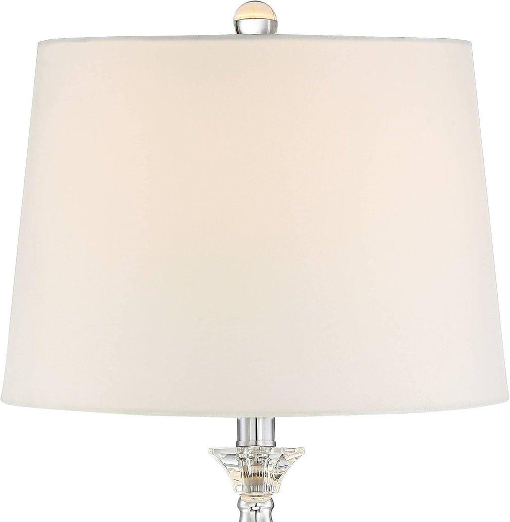Vienna Full Spectrum Jolie Luxury Glam 3-Way Table Lamps 26' High Set of 2 with Table Top Dimmers Clear Crystal Off White Tapered Drum Shade for Living Room Bedroom House Bedside Nightstand Home