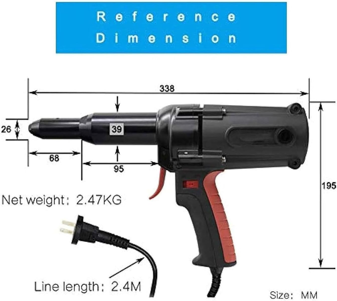 Upgraded Electric Rivet Gun, 16000N Heavy Duty Handheld Riveter for 4.0mm-6.4mm, Ejection Type Blind Rivet Gun for Aluminum Alloy, Carbon Steel, Stainless Steel, Copper Rivets