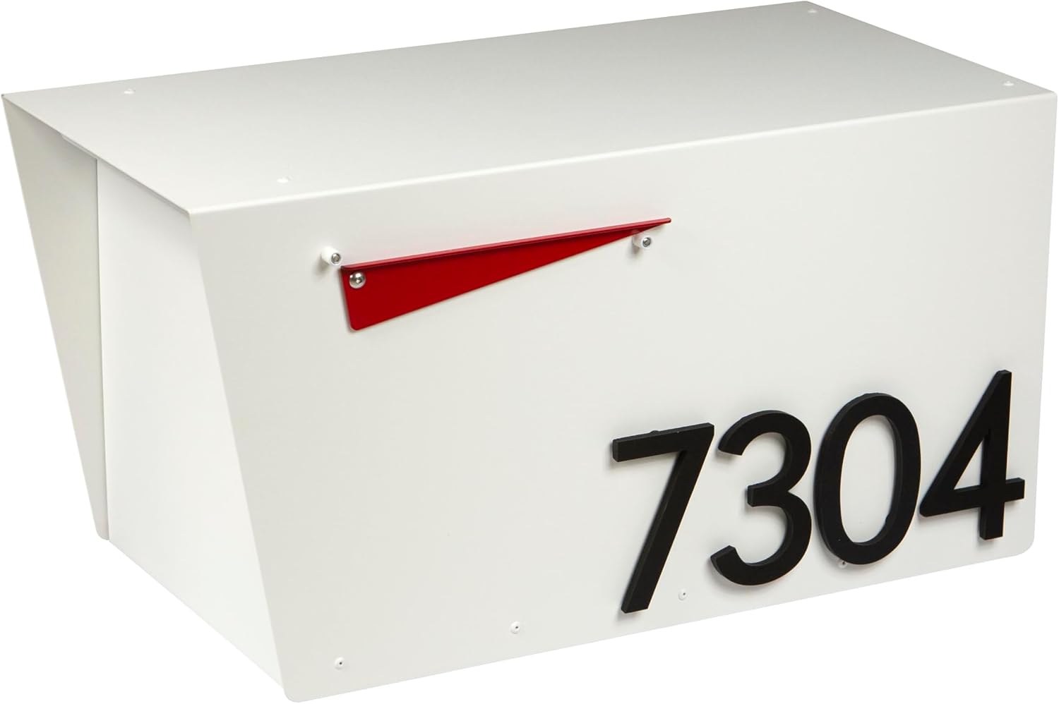 Rusty Design Contemporary Post-Mounted Mailbox with Personalized Address Numbers, White Colour Large Size #HC111 (with Four Address Numbers)
