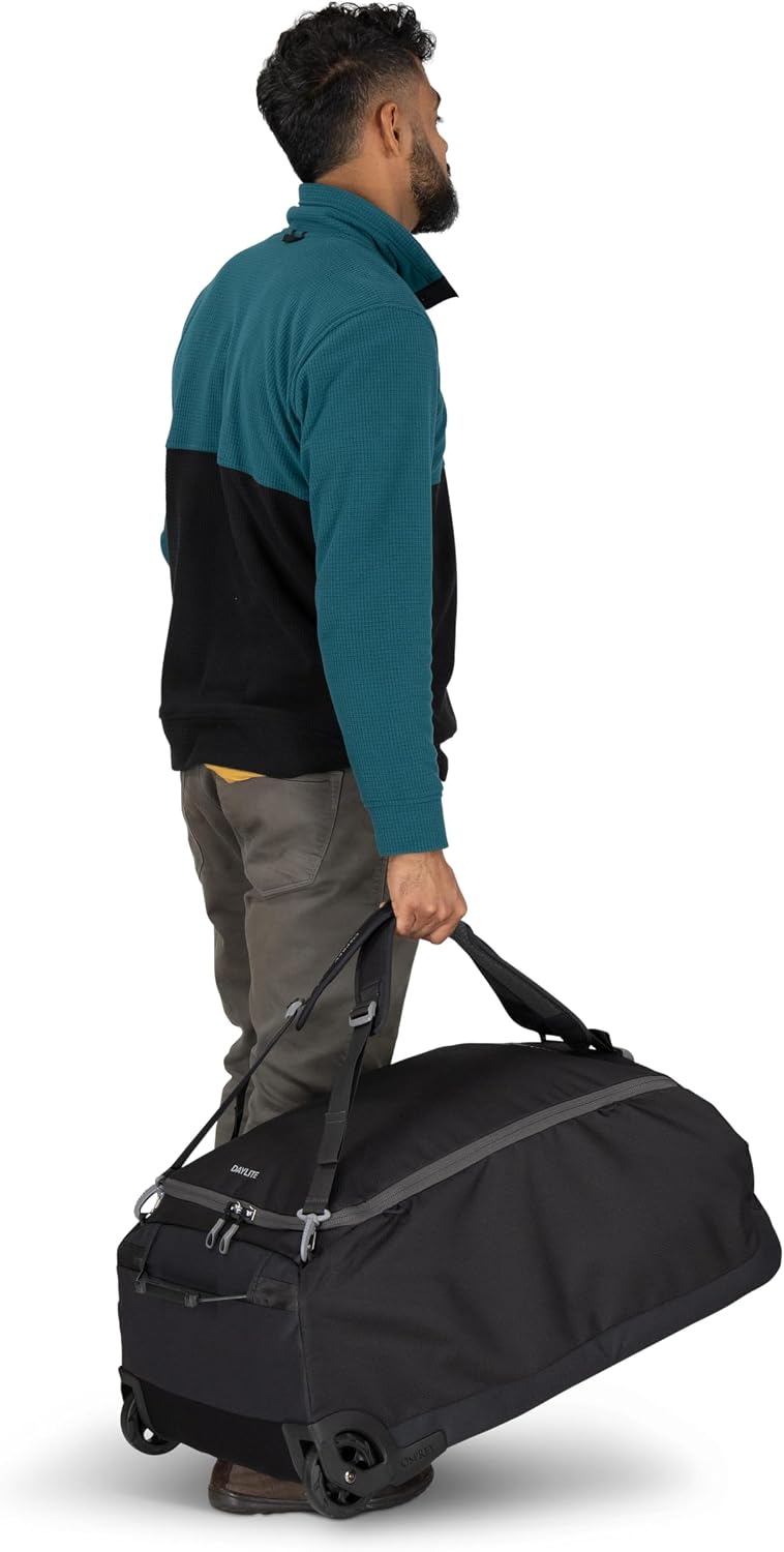 Osprey Daylite 85L Wheeled Collapsible Travel Duffel Bag - Lightweight Rolling Suitcase, Blue Spikemoss/Alkaline