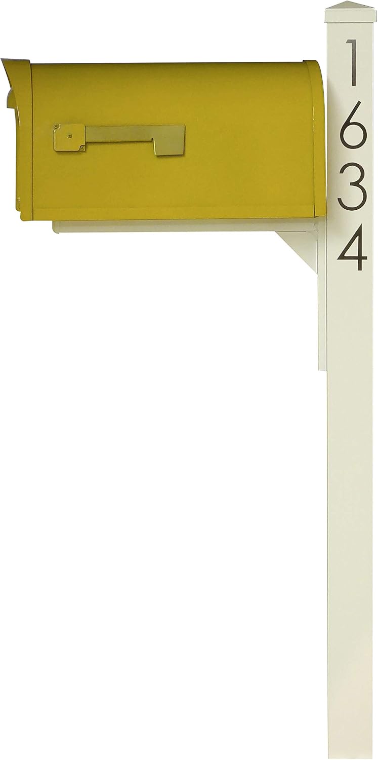 Special Lite Mid Modern Dylan Curbside Mailbox with Wellington Post - Yellow Aluminum Mailbox with Post - SCD1008YEL_SPK720IVR_VN