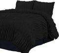 800 Thread Count 100% Egyptian Cotton 1 Piece Gathered Ruffle Duvet Cover with 2 Matching Pillowshams Zipper Closure Queen/Full Solid Black