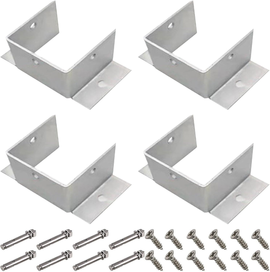 Heavy Duty Stainless Steel Post Base Brackets - 4 Pack for Wooden Posts, Mailboxes, Decks & Fences(40x40x60mm)