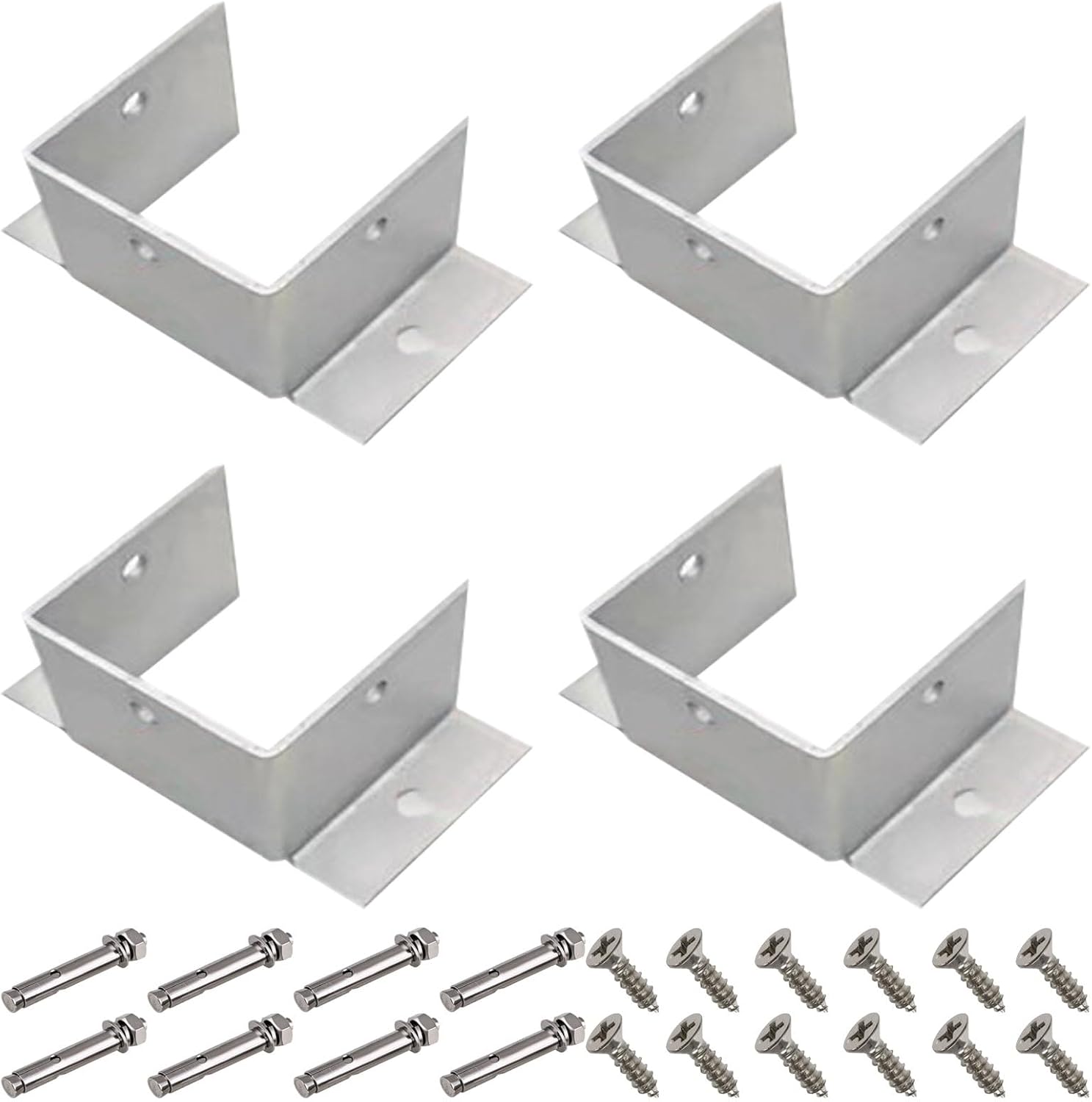 Heavy Duty Stainless Steel Post Base Brackets - 4 Pack for Wooden Posts, Mailboxes, Decks & Fences(40x40x60mm)