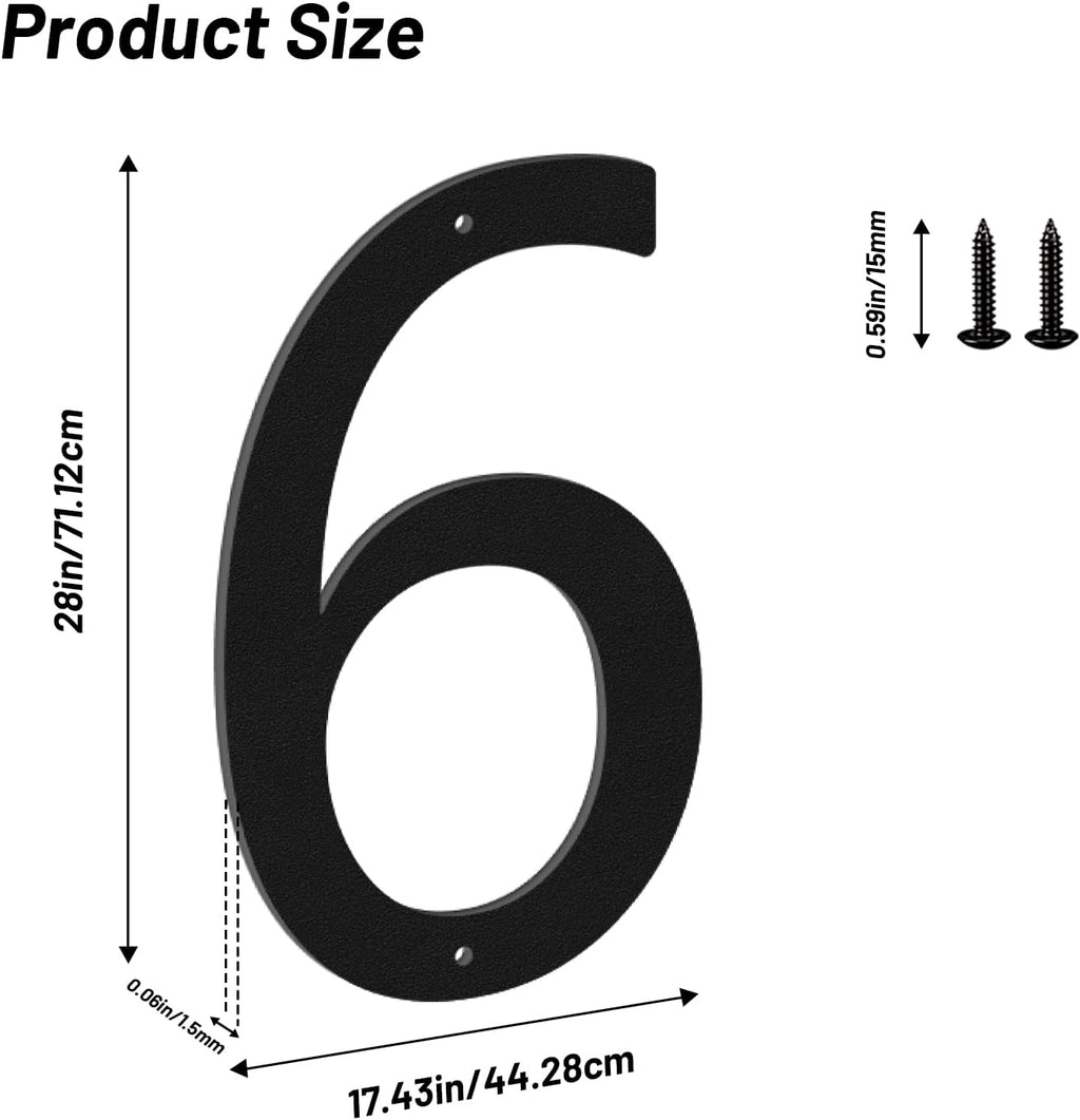28 Inch House Numbers and Metal Letters for Outdoor Signs, House Numbers for Outside, Aluminum Address Letters and Numbers for Door, Mailbox, Garden, Perfect for Home or Office (Number 6)