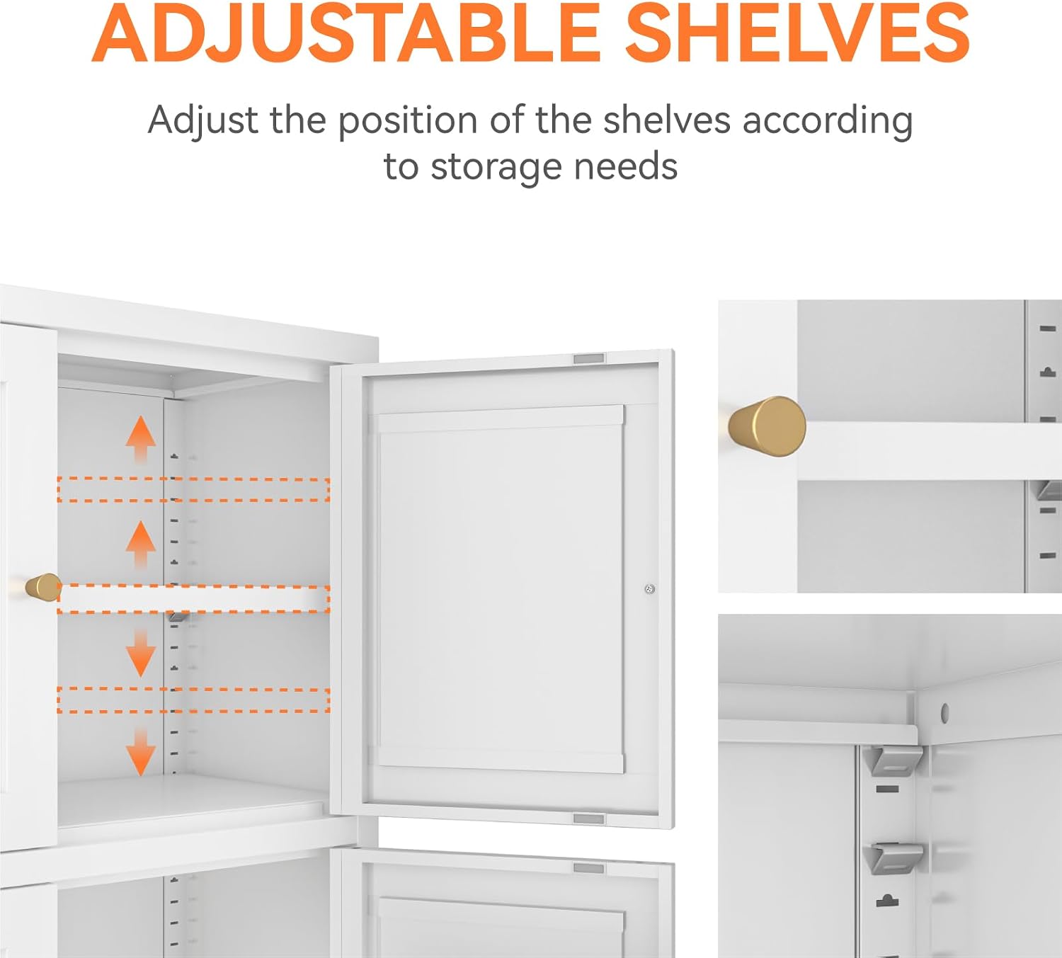 Metal Bathroom Storage Cabinet, Freestanding Pantry Floor Cabinet with 4 Doors and 2 Adjustable Shelves for Living Room, Dining Room, Kitchen