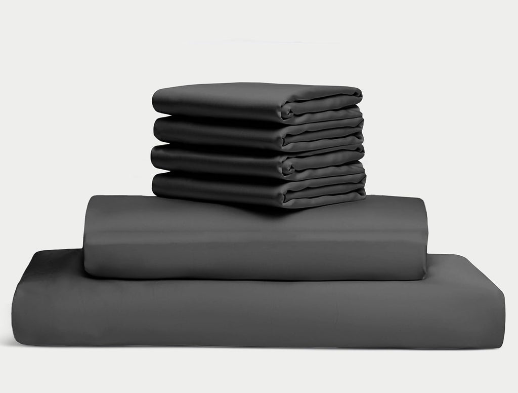 100% Egyptian Long Staple Cotton Bedsheet Set, 800 Thread Count, 6-PC Sheets Set, Charcole Grey Color, Queen Size, 15 Inch Deep Pocket of Fitted Sheet, Soft Sateen Weave Breathable