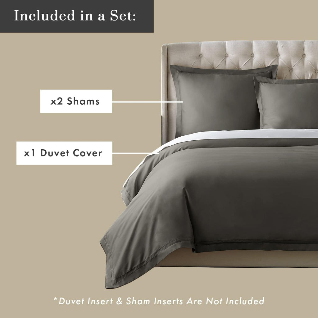 Pure Parima Yalda Duvet Cover Set – 100% Certified Egyptian Cotton, Double-Hem Stitch, Queen, Charcoal