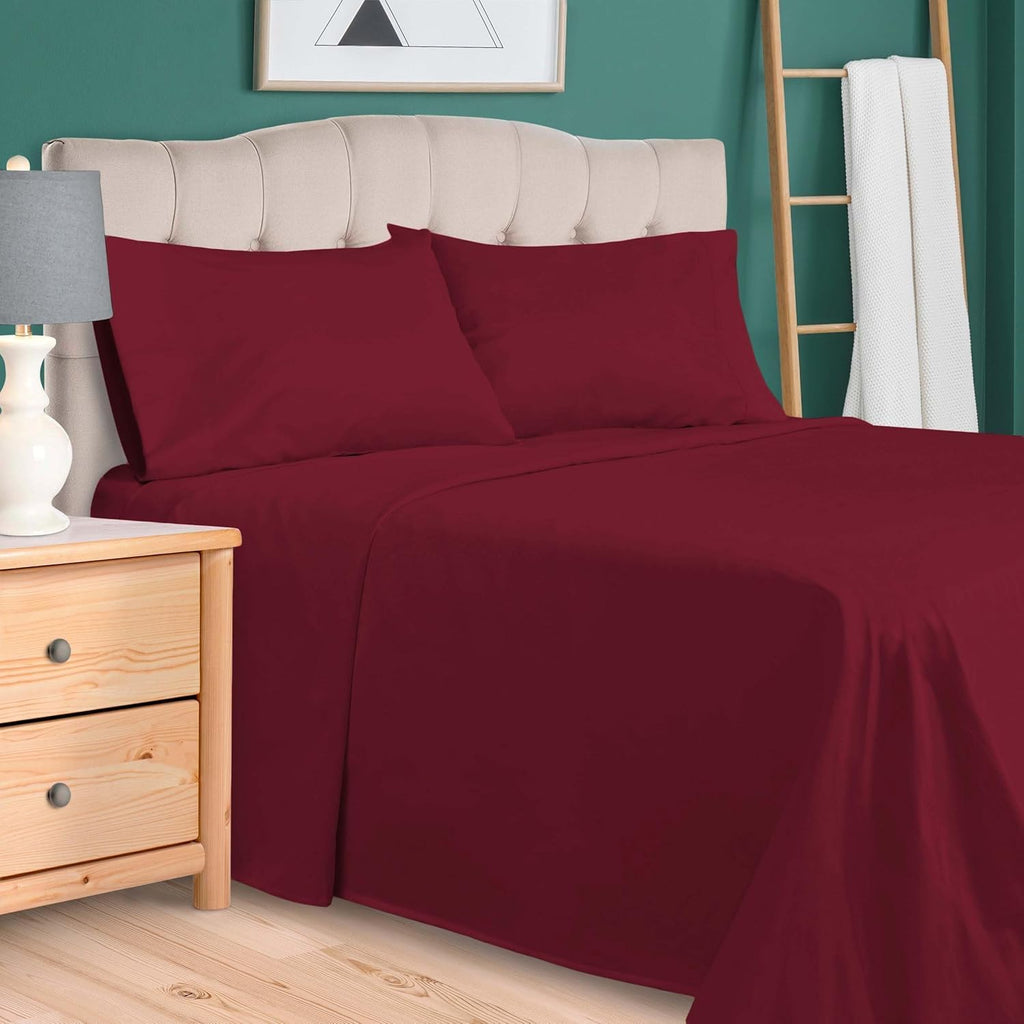 Superior 700 Thread Count Egyptian Cotton Sheet Set, Bedroom Sheets, Home Essentials, Bedding Basics, 1 Elastic Deep Pocket Fitted Bed Sheet, 1 Flat Sheet, 2 Pillowcases, California King, Burgundy
