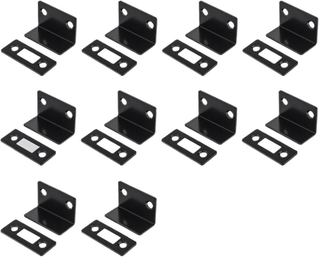 10-1PCS L-Shaped Magnetic Door Closer Self-Adhesive Invisible Cabinet Door Suction Wardrobe Magnetic Strip Patch Stopper(Black 10pcs)