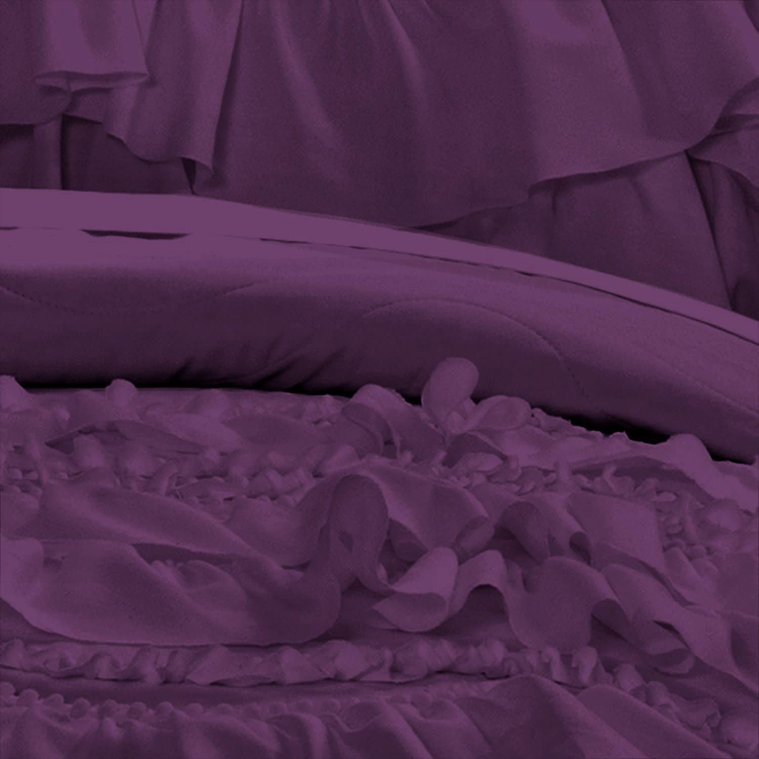 100% Egyptian Cotton, 550 GSM Microfiber Filled Quilt Ruffled Textured 1 Piece Oversized Super King Size Comforter, Plum