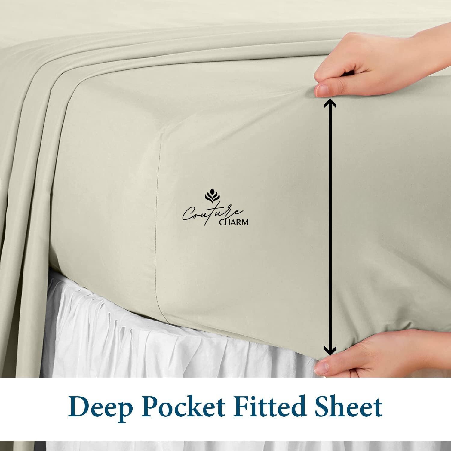 Queen Size 1000 Thread Count 100% Egyptian Cotton Sheet Set, 4-Piece, Sateen Weave, with 10-12' Deep Pocket Snug Fit (Solid, Beige)