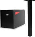 Ilyapa Modern Post Mount Mailbox & Heavy-Duty 43' Metal Post: Black Powder Coated Steel, Welded Curbside Mailbox w/Stainless Hinges & Universal Mounting Brackets