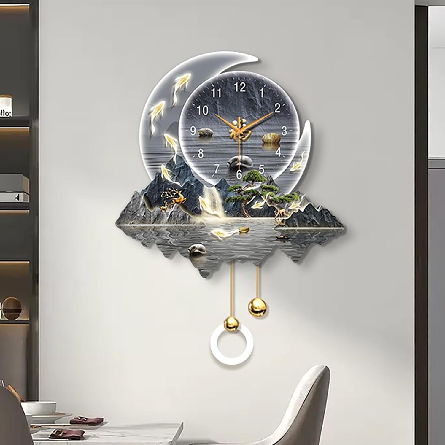 Modern Home Decorative Wall Clock Art Decorations lamp,Plug-in Power Supply 3D Relief LED Decorative Painting,Home Decoration,for Bedroom, Living Room, Kitchen(D,60 * 76cm/23.6 * 29.9in)