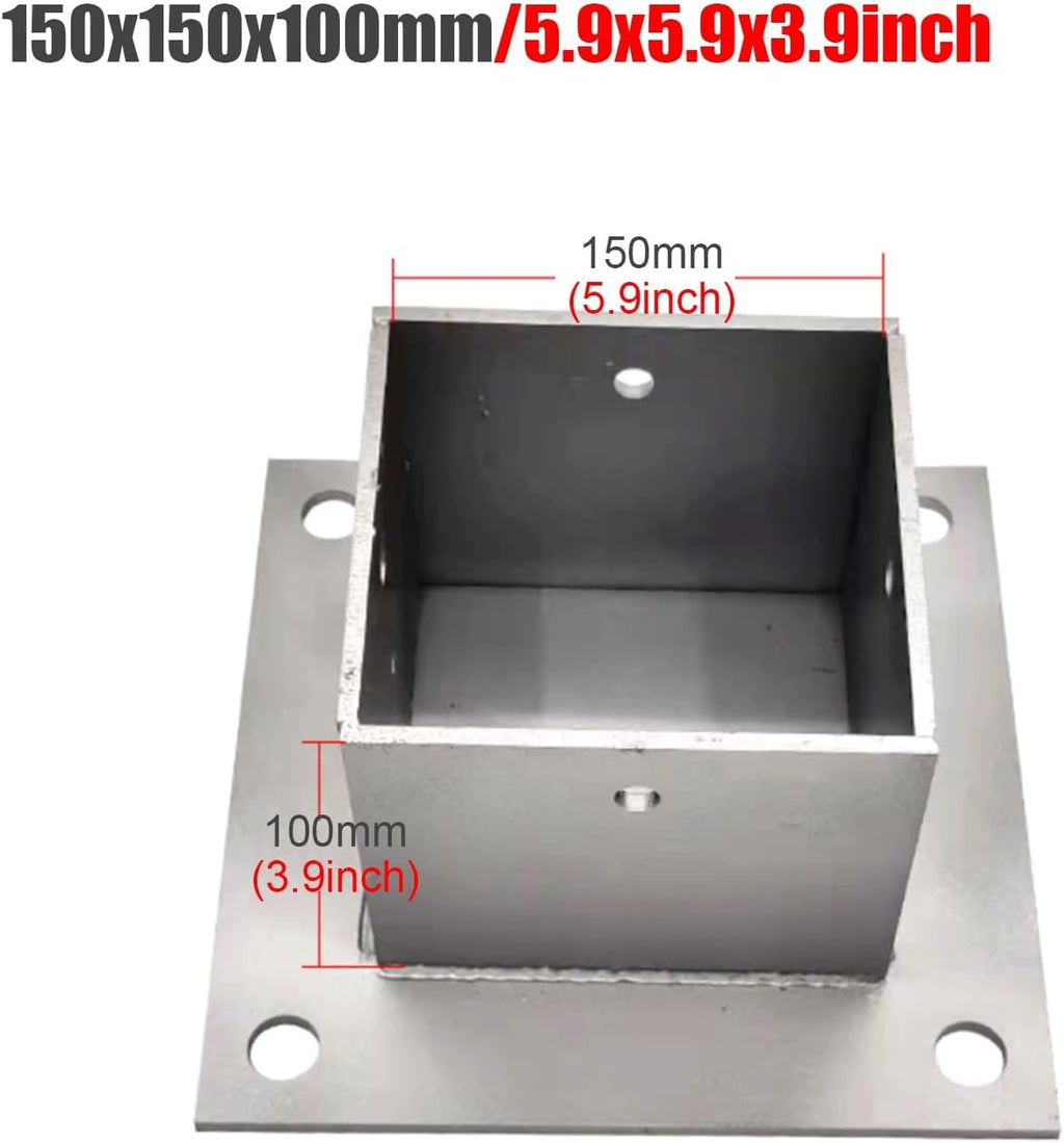 2 Pack Square Column Base Plate - Wood Fence Post Anchor with Installation Kit for Concrete/Deck/Pergola/Mailbox(150x150mm)