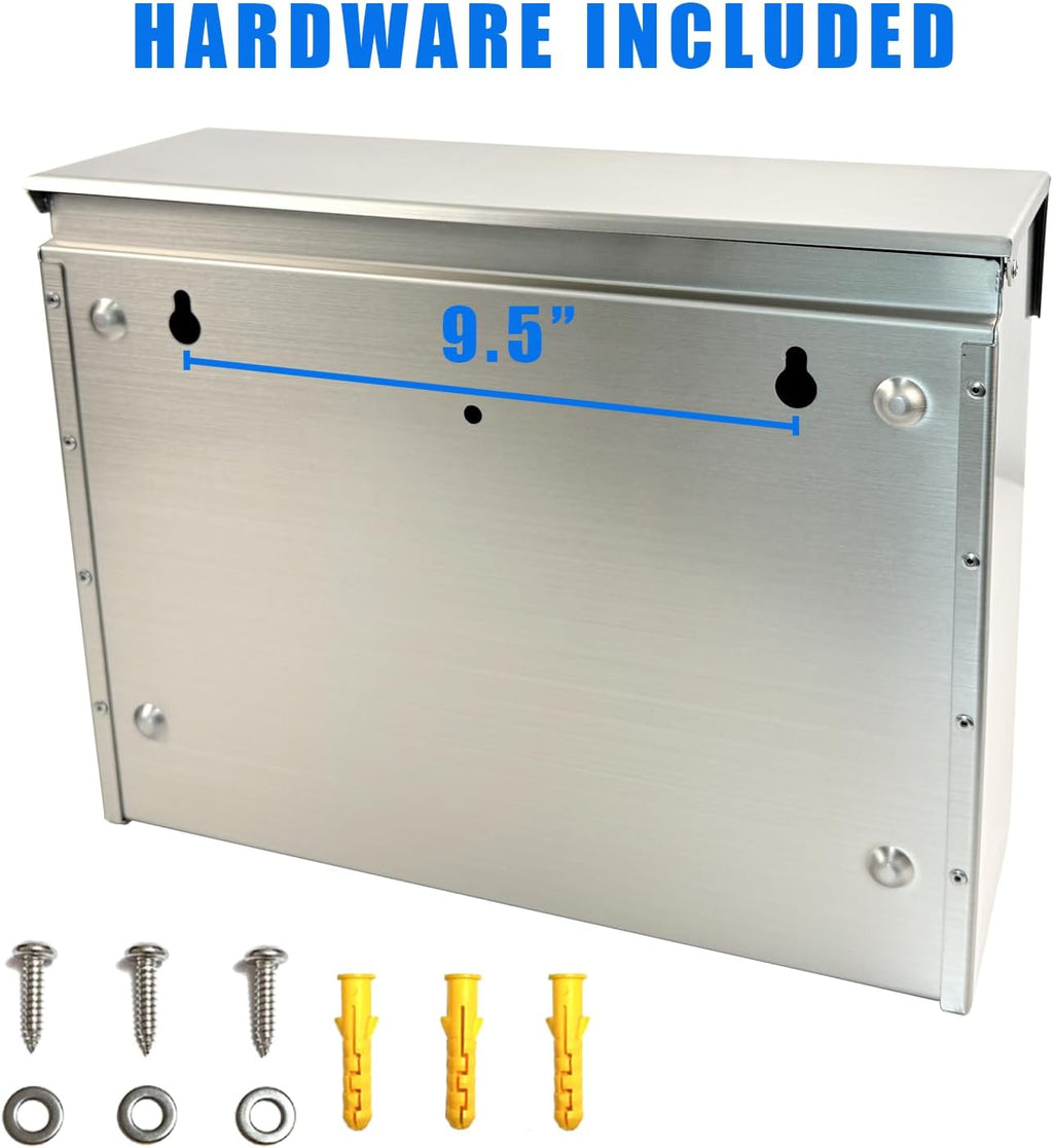 Modern Wall Mounted Mailbox for Outside – Rust-Resistant 304 Stainless Steel Mailbox with Rainproof Design, Large Capacity Outdoor Mailbox for Home, Apartment & Business, Silver