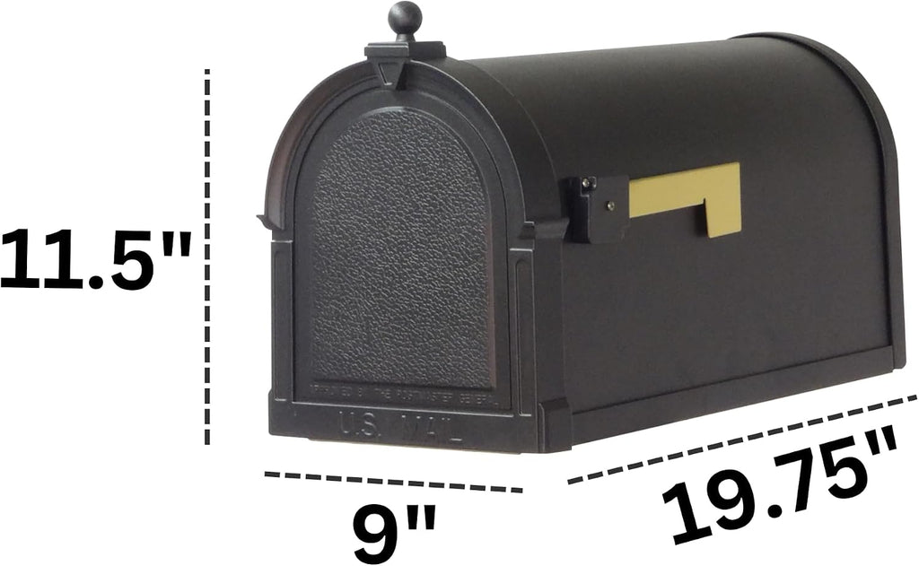 Special Lite Berkshire Curbside Mailbox - Black Aluminum Mailbox for Post Mount - SCB-1015-BLK