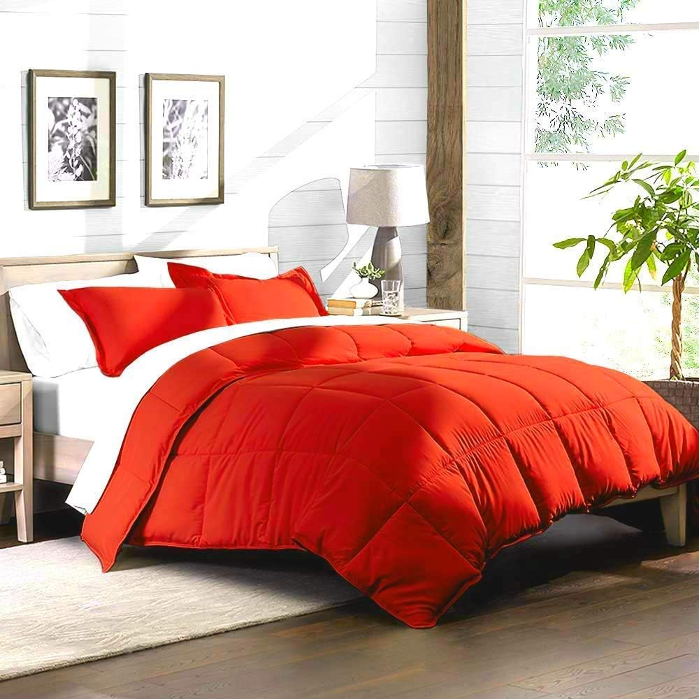 Soft 1000 TC Goose Down Alternative Egyptian Cotton Comforter Set (Comforter + 2 Pillow Cases) 400 GSM Over-Size Queen Red 98'' x 98''