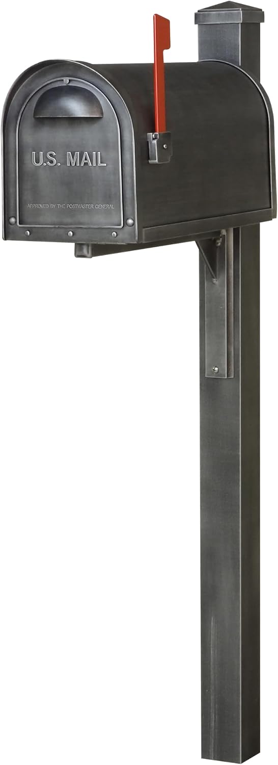 Special Lite Classic Curbside Mailbox with Wellington Post - Swedish Silver Aluminum Mailbox with Post - SCC1008_SPK720-SW