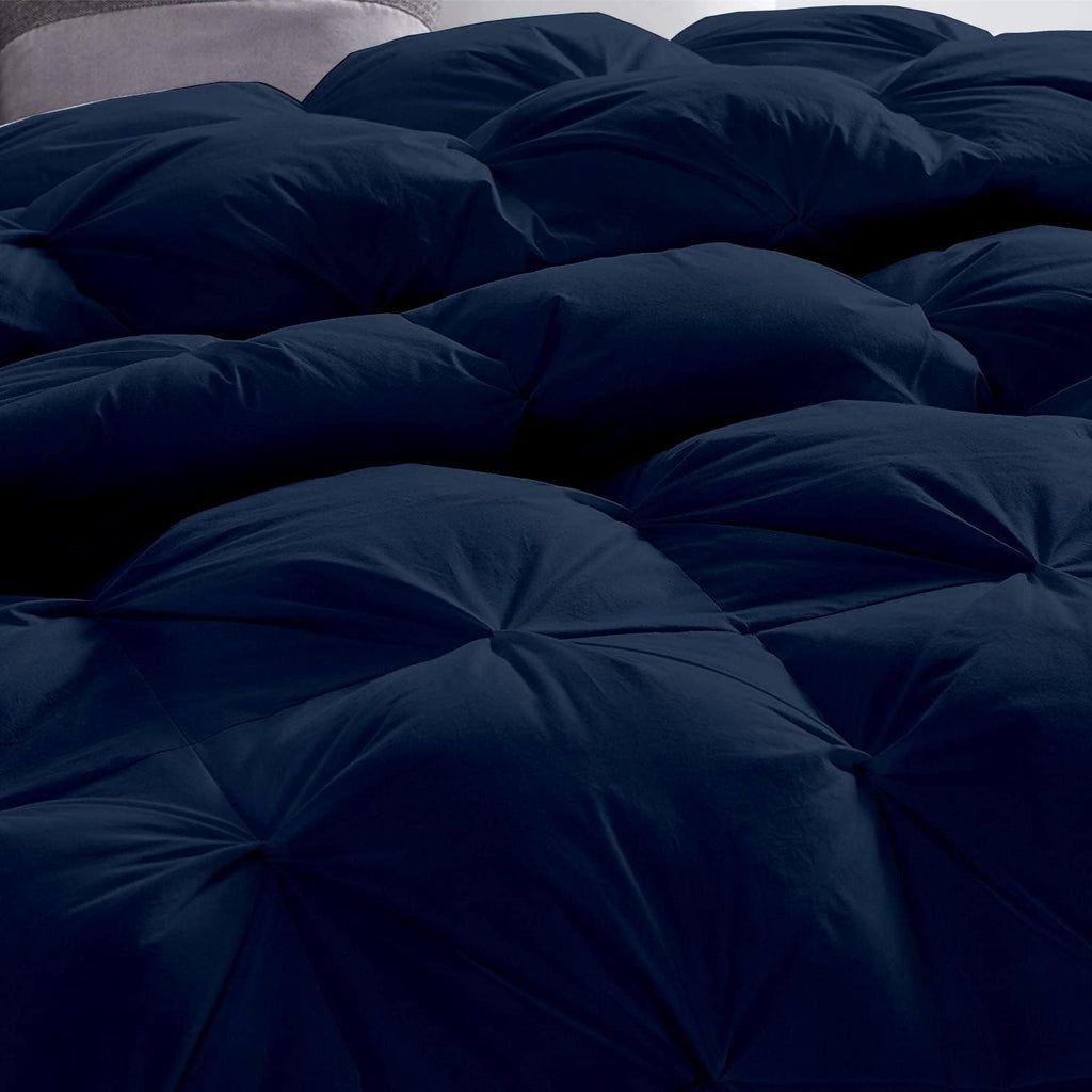 Pinch Pleated Soft 400 GSM All Season Navy Blue 5 Piece Queen Size Comforter Set (Comforter + 4 Pillowcases) 600 Series Egyptian Cotton Comforter Bedding Set