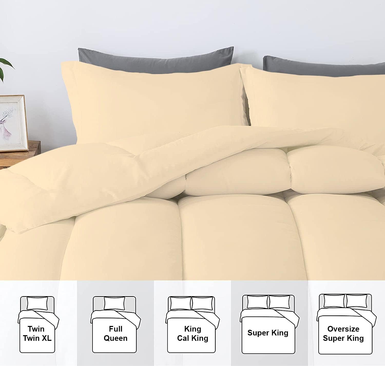 5 PC Straight Line Pattern Comforter Set Premium Super Soft 600 GSM All Season | 1000 Thread Count | 100% Egyptian Cotton ( Full/Queen Size, Ivory Color)