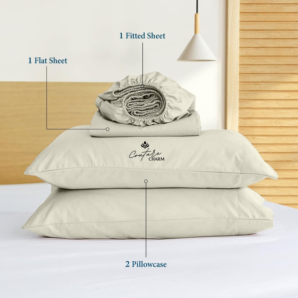 Queen Size 1000 Thread Count 100% Egyptian Cotton Sheet Set, 4-Piece, Sateen Weave, with 10-12' Deep Pocket Snug Fit (Solid, Beige)