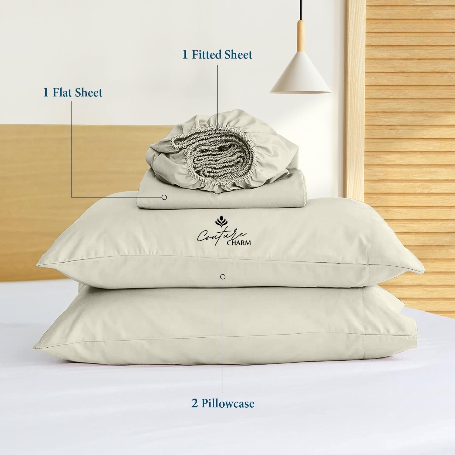 Queen Size 1000 Thread Count 100% Egyptian Cotton Sheet Set, 4-Piece, Sateen Weave, with 10-12' Deep Pocket Snug Fit (Solid, Beige)