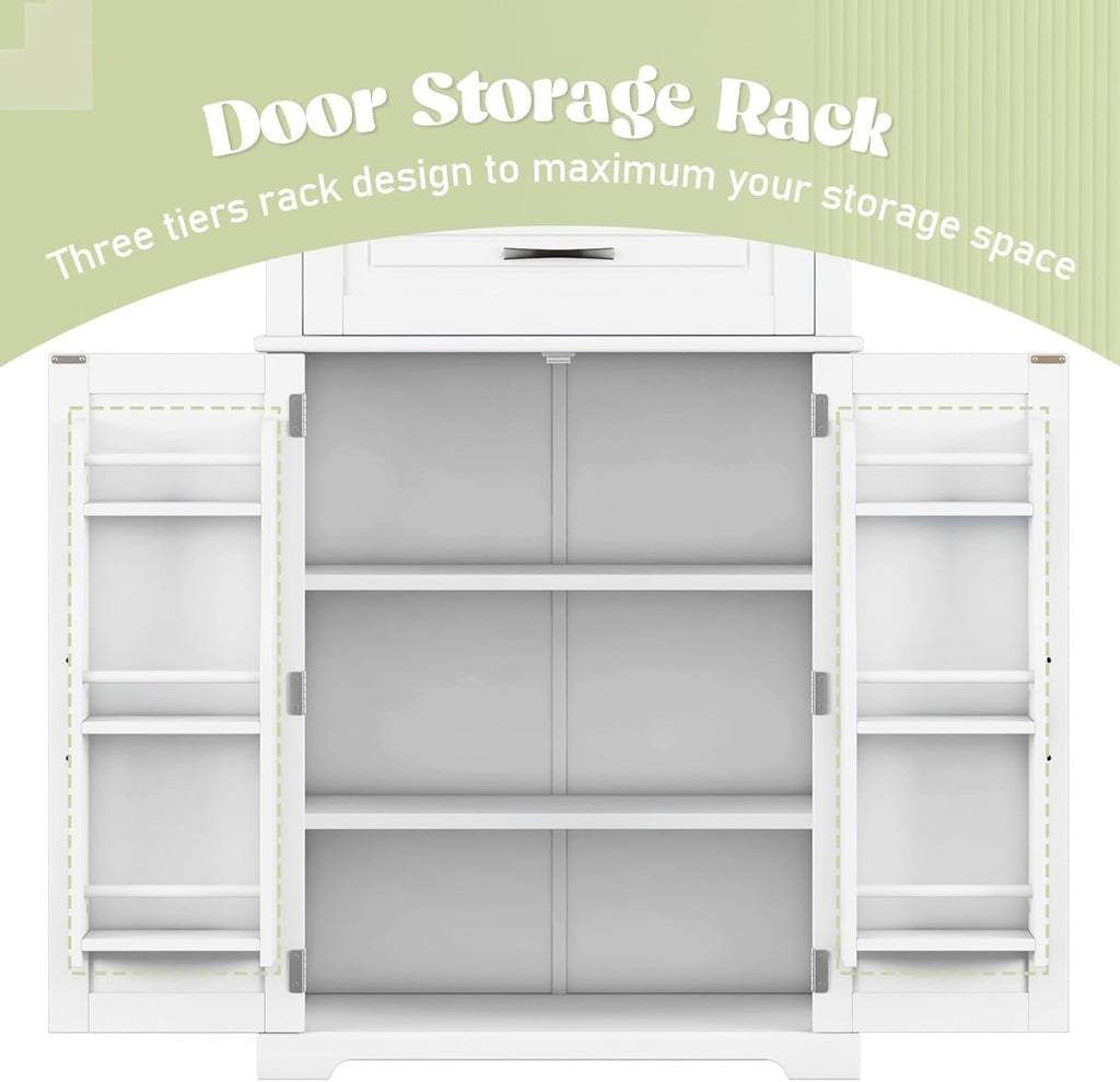 Tall Storage Cabinet with Adjustable Shelves, Large Drawer, and Door Storage Racks, 72' Kitchen Pantry Organizer with Magnetic Door Stopper and Metal Handles, Waterproof Finish for Home Use