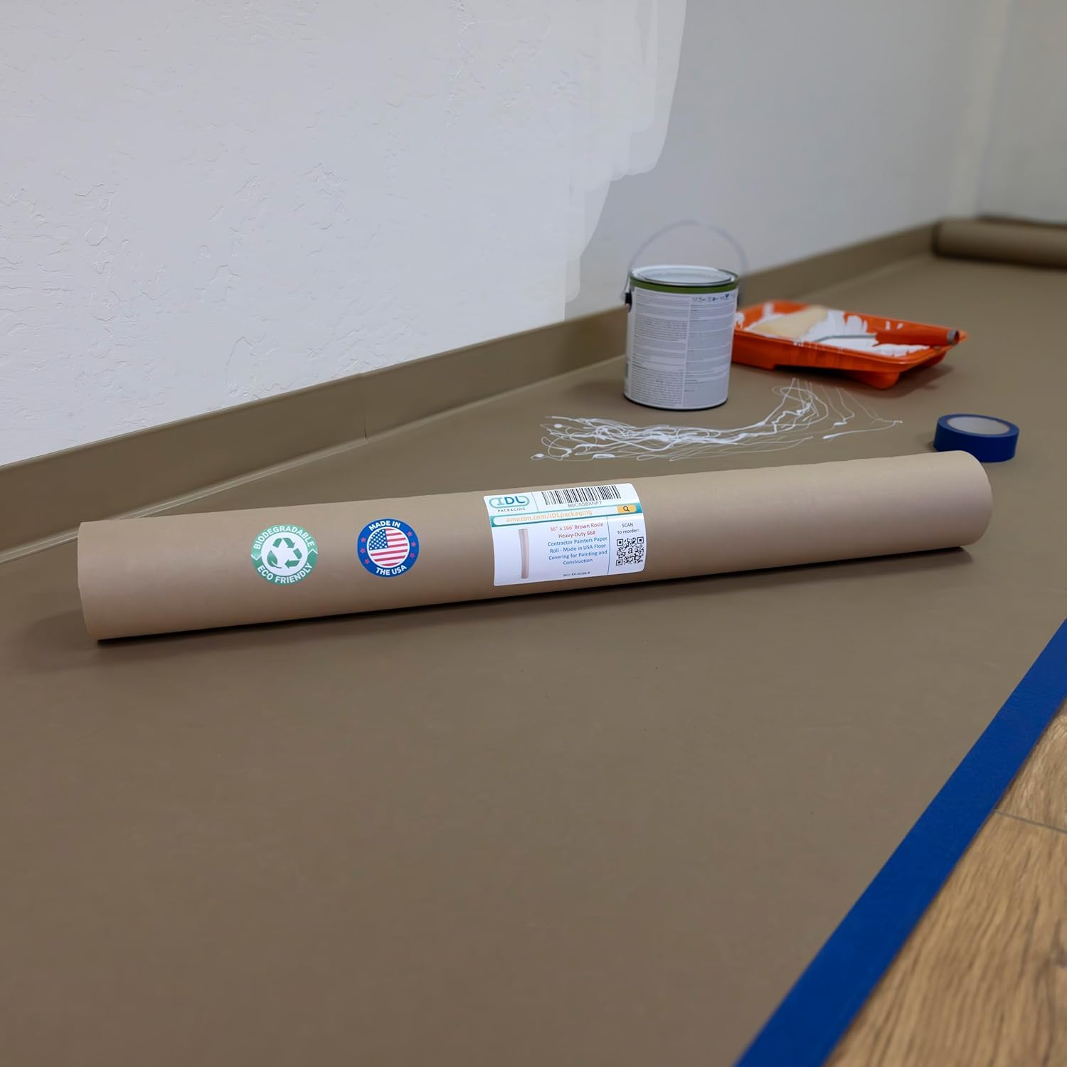 IDL Packaging Brown Rosin Masking Paper 36' x 1992' (166 feet), 4-Pack (1992 Sq.Ft) – Thick Floor Covering (66 lb Thickness) - USA-Made Masking Paper for Painting and Construction, Surface Protection