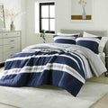 EWlinens 100% Cotton Striped King Comforter Set - Navy Blue Striped King Comforter Bedding Set, Fluffy Lightweight Quilted Reversible Comforter for King Size Bed, 104' × 90', 3pcs