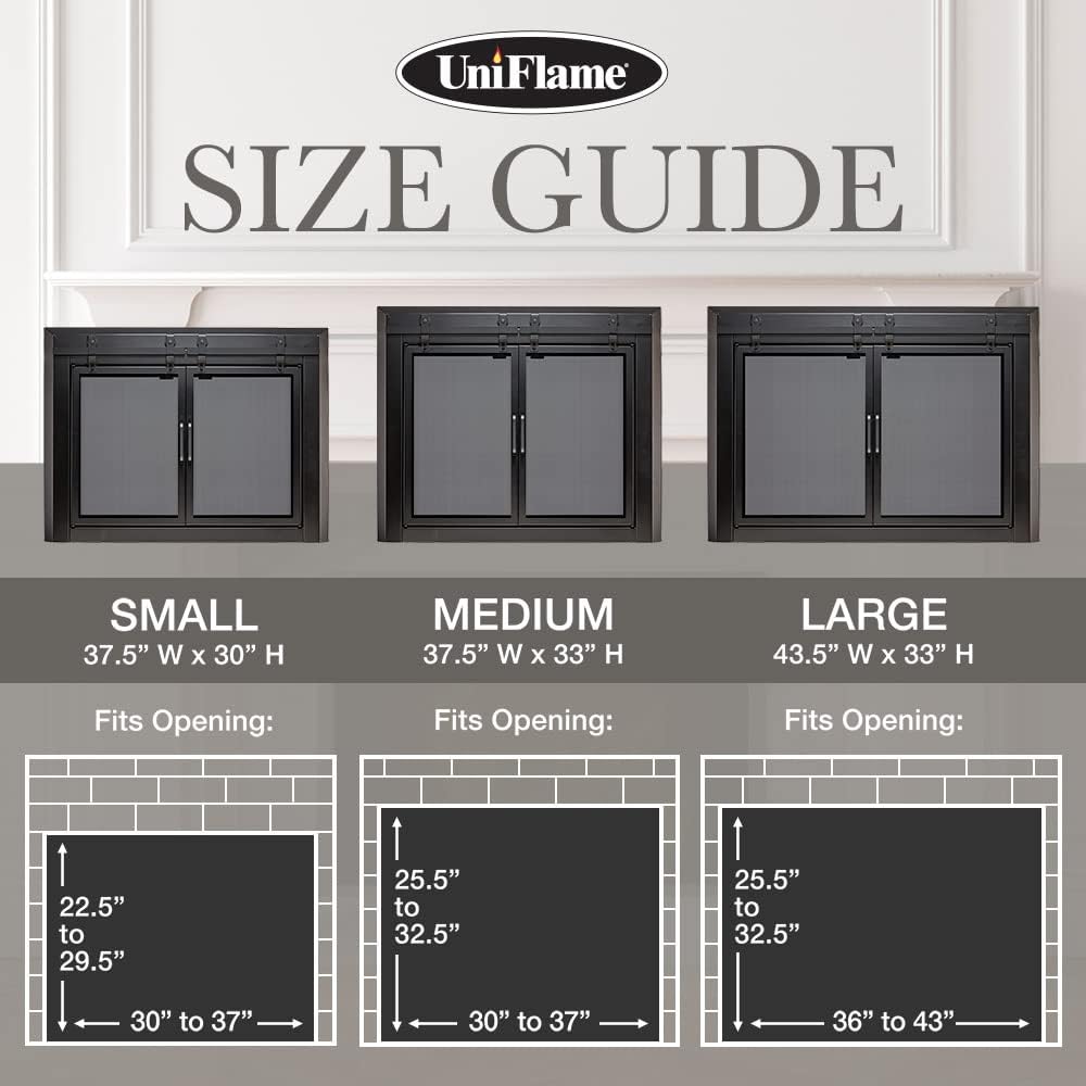 UniFlame - Gregory - Cabinet-Style Fireplace Doors with Smoke Tempered Glass (Color: Black, Size: Small - Fits Opening 30in to 37in W x 22.5in to 29.5in H)