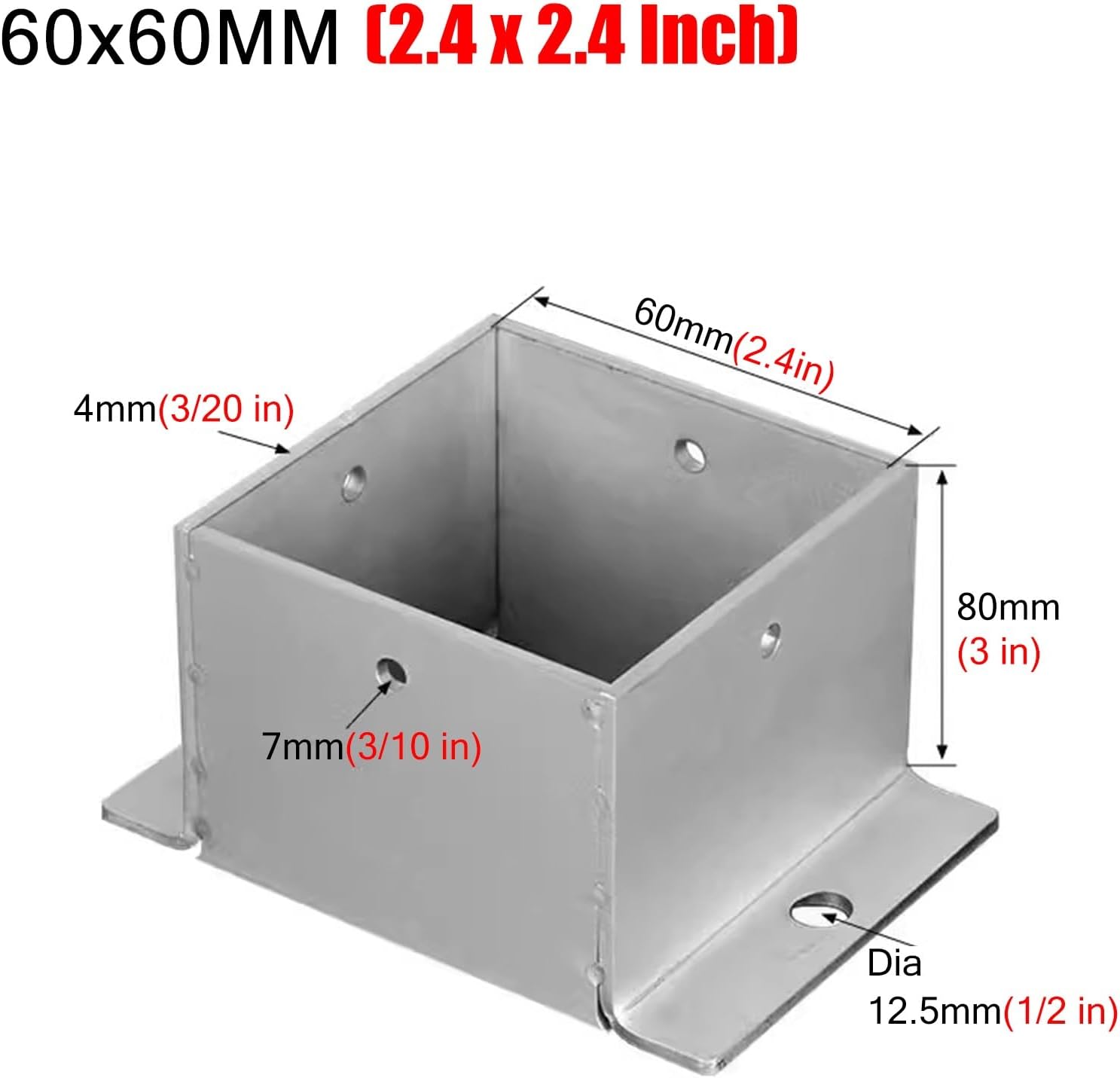 4 Pack Wood Fence Post Base Brackets, Concrete Post Anchor for Deck Railing/Vinyl Fence/Mailbox, Enclosed Bottom Pergola Support Bracket with Installation Kit(60x60 mm (2.4x2.4 in))