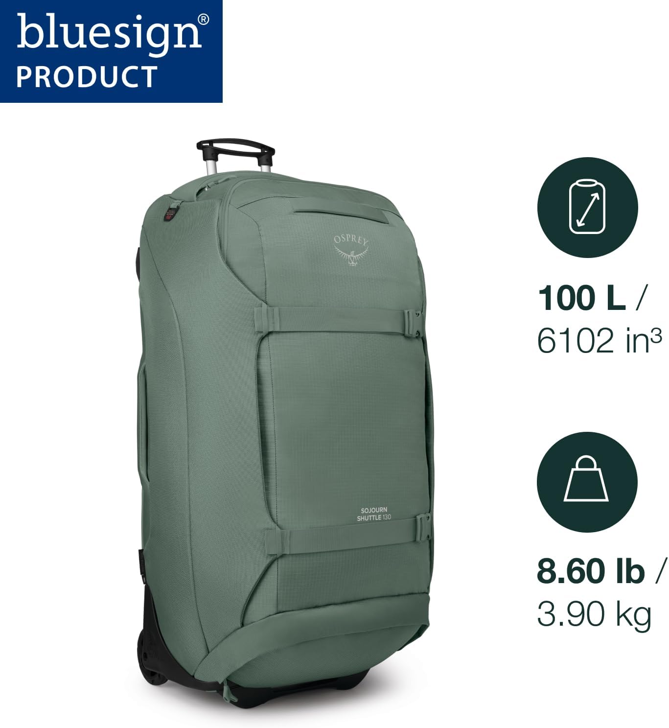 Osprey Sojourn Shuttle 30'/100L Wheeled Duffel Luggage – Rugged, High-Capacity Travel Bag with Oversized Wheels and Reinforced Frame – Built for Long-Haul Travel and Gear Protection, Koseret Green
