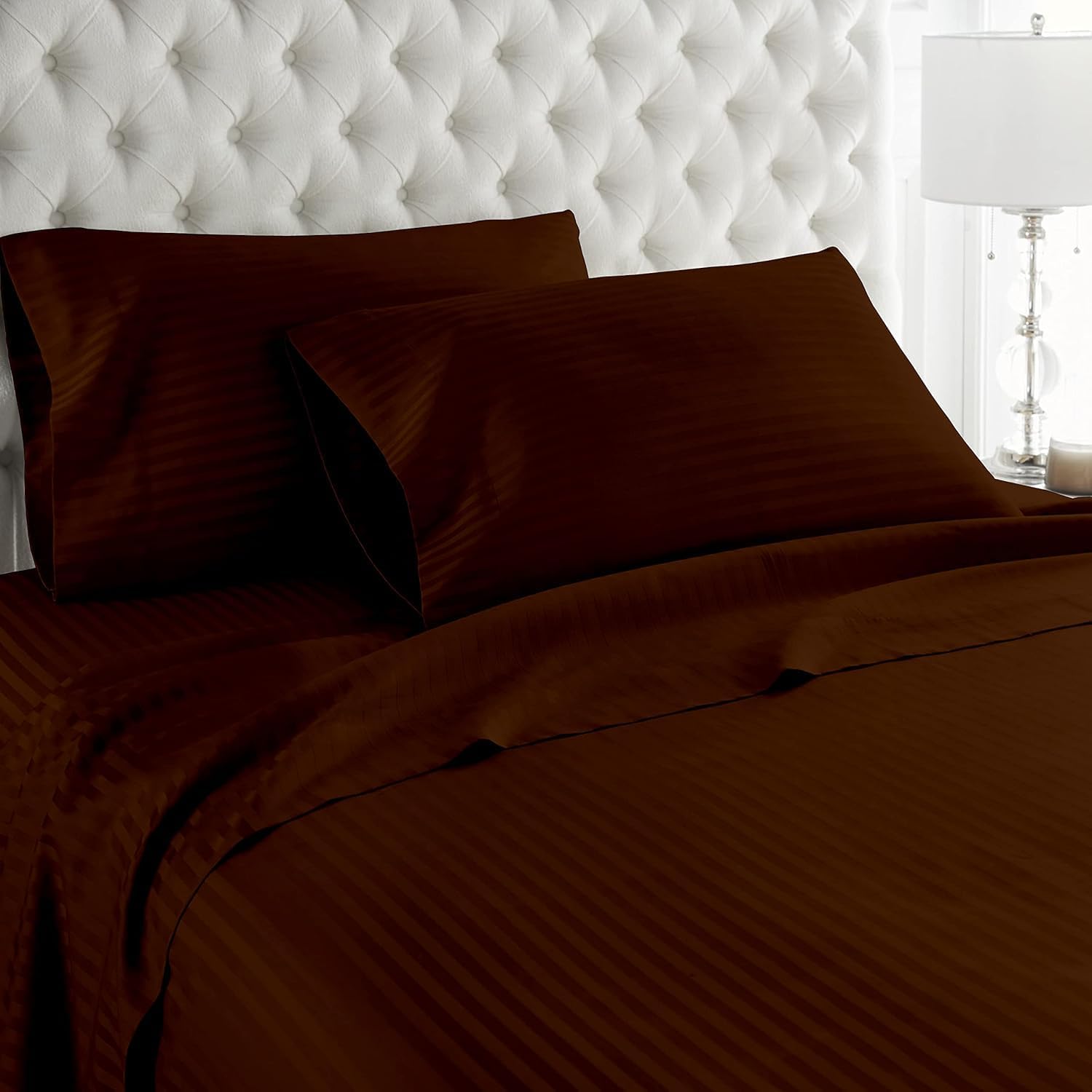 Breathable Luxury Bedding ! 800 Thread Count 100% Egyptian Cotton Queen Size 4 Piece Sheet Set Fit 15' Inch to 18' Inch Deep Pocket Stripe. Chocolate