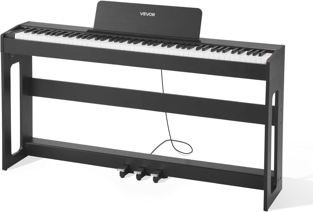 VEVOR Weighted Digital Piano, 88 Keys Fully Weighted, Electric Piano Keyboard with Furniture Stand, Power Adapter, Triple Pedal, Record Function, 280 Tones, Wireless Connection, for Beginners, Black