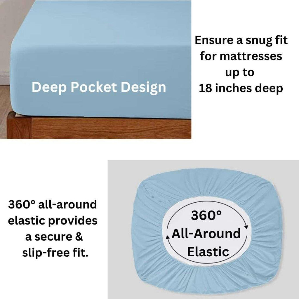 SlumberWell Top Split King Sheets Sets for Adjustable Beds, Half Split King Sheet Sets for Adjustable Beds 18' Deep Pocket, 34' Split Top Sheets Giza Cotton Sheets, Light Blue Solid
