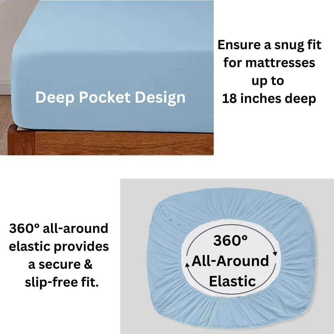 SlumberWell Top Split King Sheets Sets for Adjustable Beds, Half Split King Sheet Sets for Adjustable Beds 18' Deep Pocket, 34' Split Top Sheets Giza Cotton Sheets, Light Blue Solid